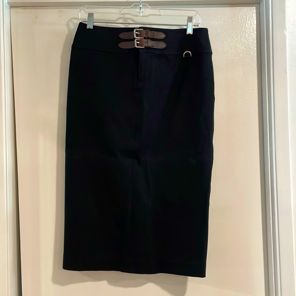 Lauren Ralph Lauren Navy Double Faux Buckle Pencil Skirt Sz4